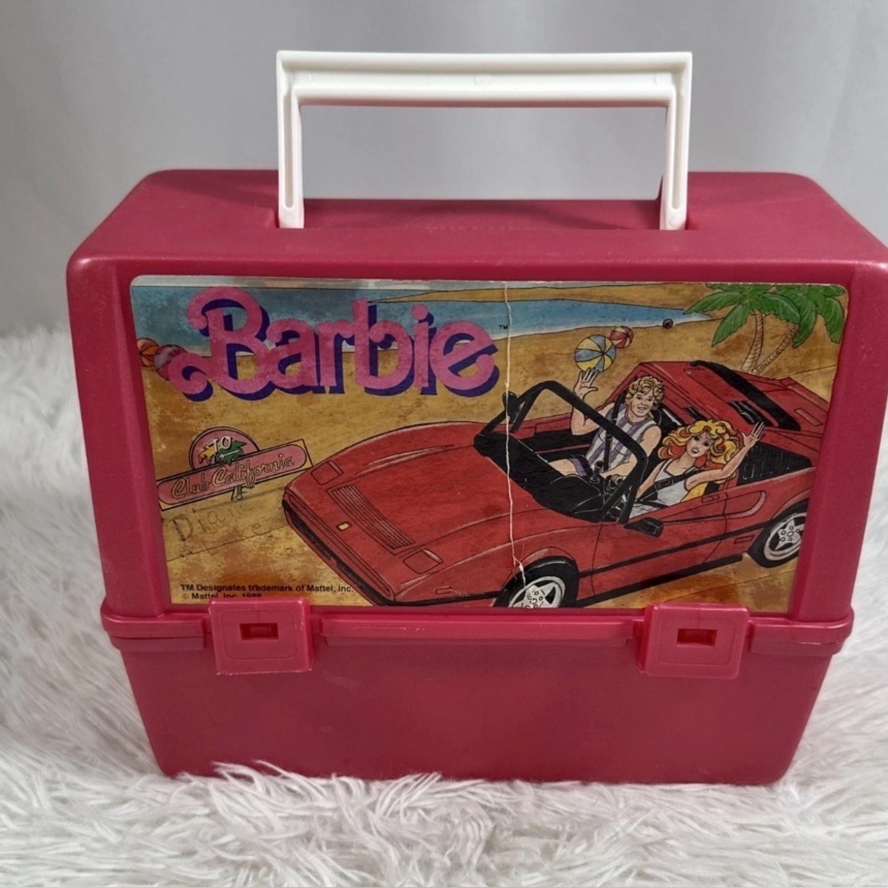 Vintage Barbie Thermos Hard Pink Plastic Lunch Box 1988 Mattel